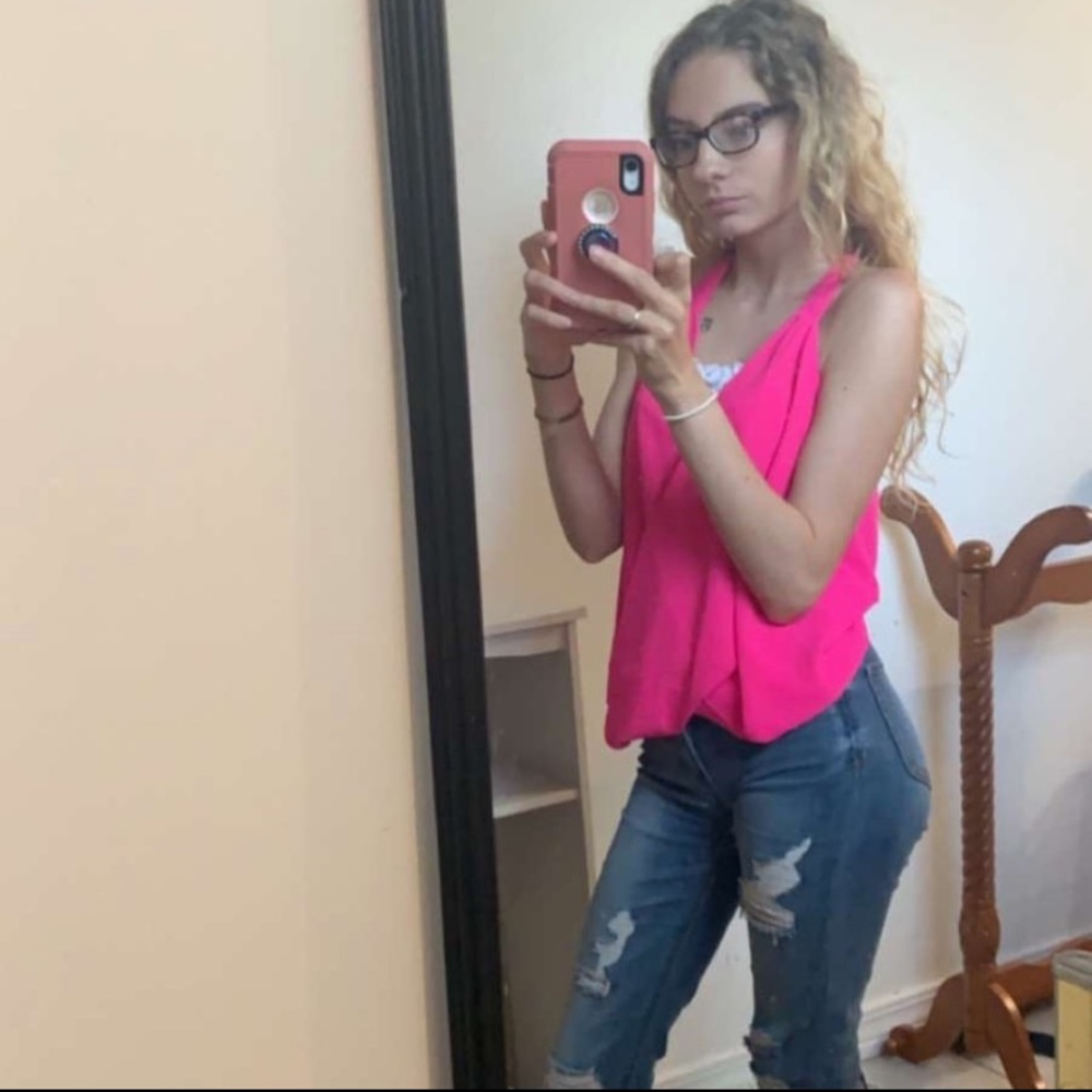 Hot pink low cut shirt